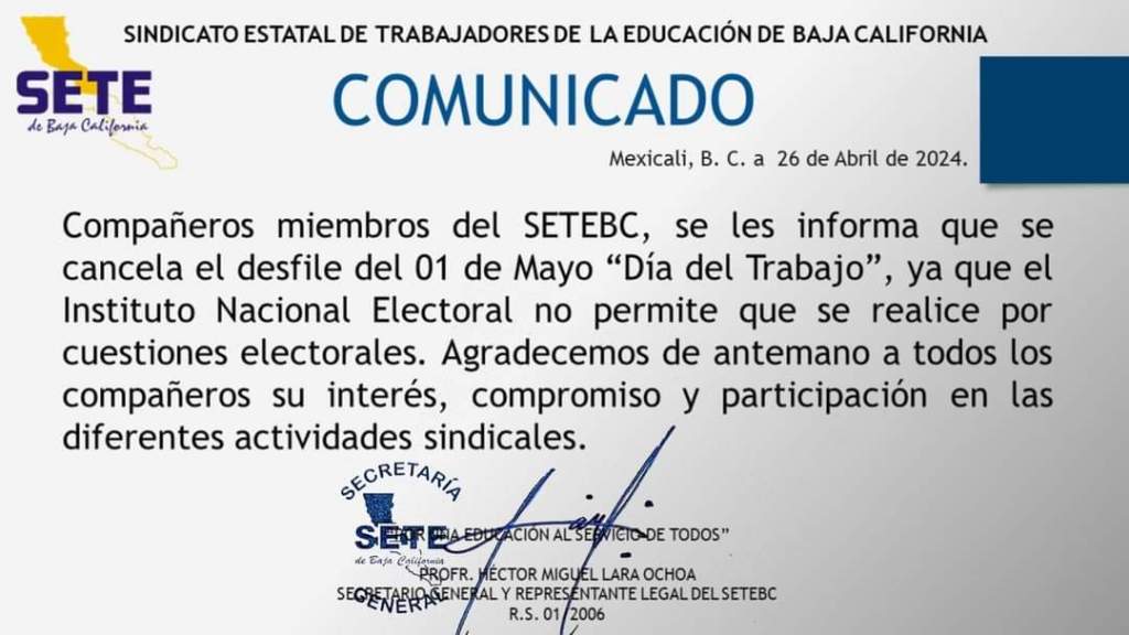 «CANCELAN» SINDICATOS DESFILE DEL 1 DE&nbsp;MAYO